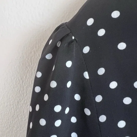 Black Women's Blouse Classy Polka Dot Shirt Dressy Work Flattering Size Large - Picture 16 of 16